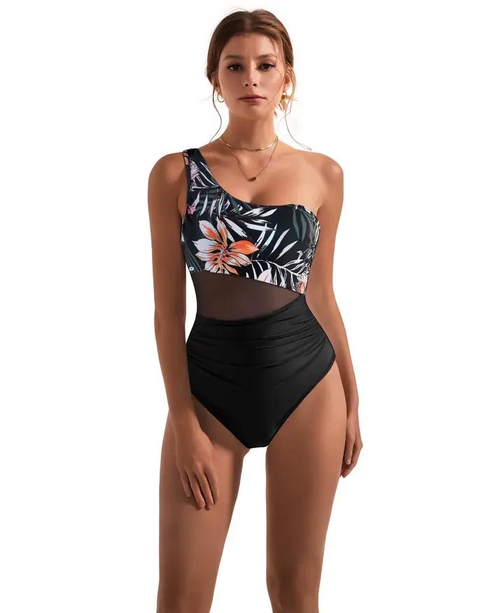 Maillot de bain une pièce à une épaule pour femmes, maillot de bain d'été, monokini push-up, vêtemen