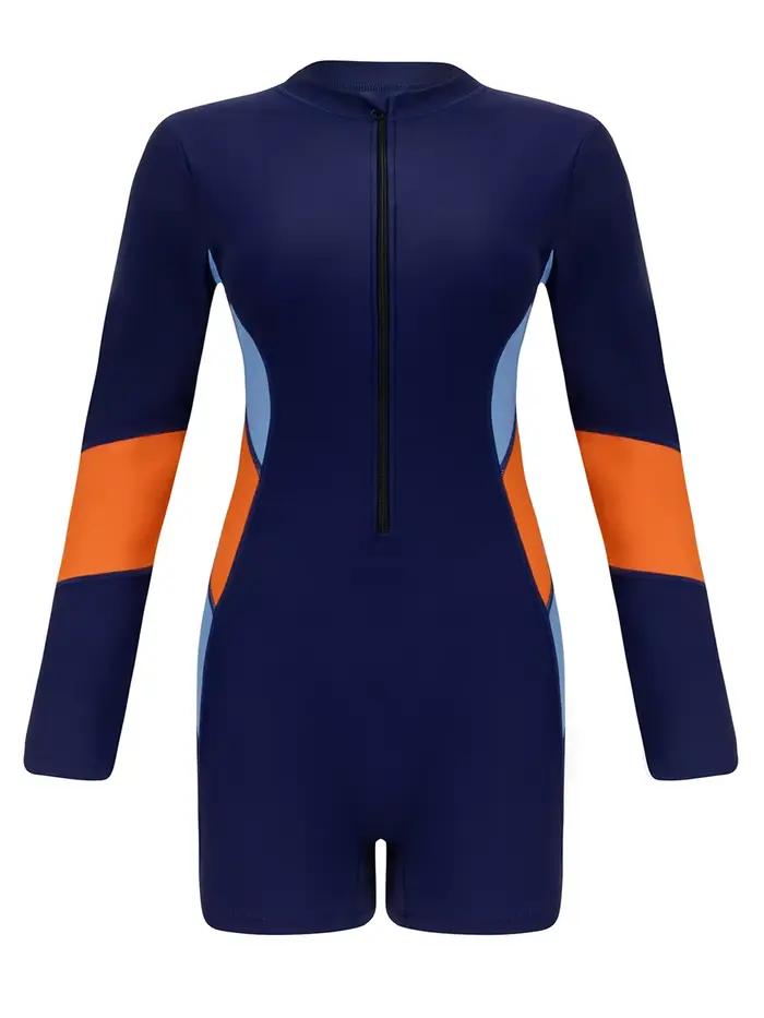 Maillot de bain une pièce pour femmes, tenue de sport, surf, séchage rapide avec fermeture éclair, b
