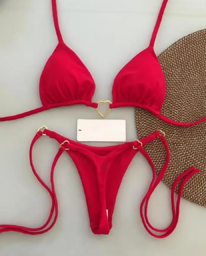 Sexy licou couleur unie ensemble Bikini maillot de bain pour femme deux pièces Triangle string maill