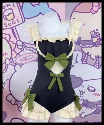 Maillot de bain une pièce original japonais couleur chocolat menthe avec nœud mignon pour femme, idé