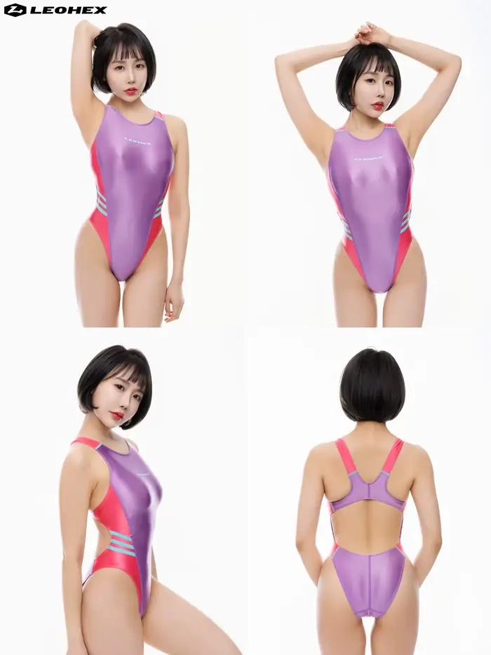 Maillot de bain une pièce brillant et sexy LEOHEX pour femme, coupe haute, pour l'entraînement sport