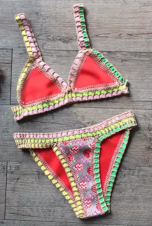 AndrCrochet Floral Bikini Set pour femmes, Réversible, Fait à la main, Destroy, Unique, Boho Bathing