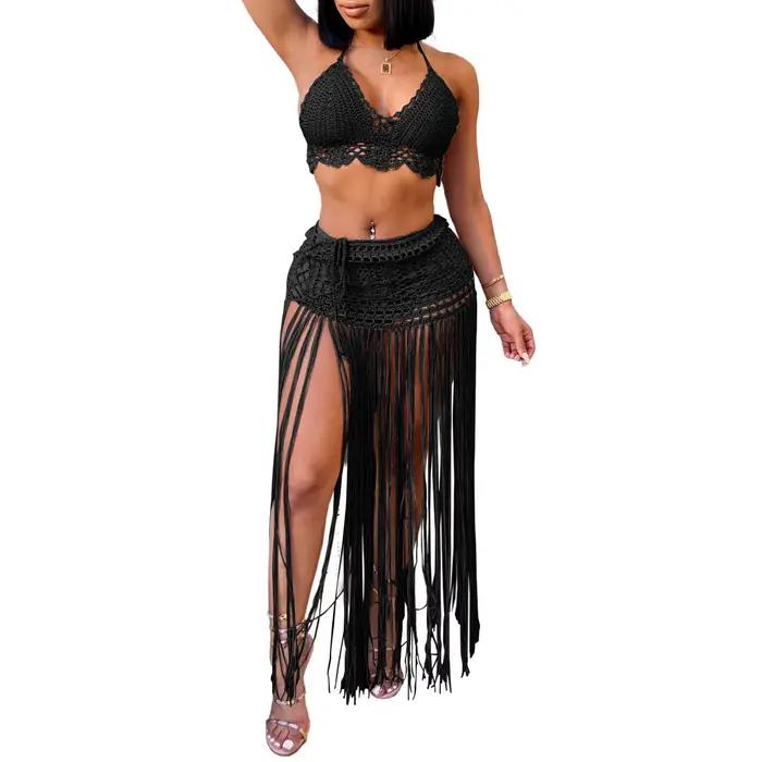 Nouveaux ensembles de maillots de bain deux pièces pour femmes, style plage, hauts de bikini tricoté