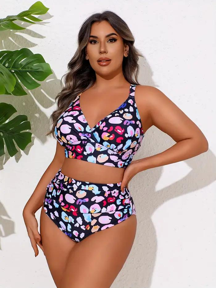 Maillot de bain grande taille taille haute pour femme, tankini séparé amincissant imprimé, sexy, aju