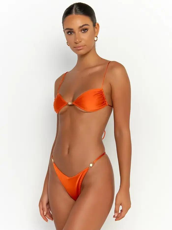 String maillot de bain Bikini femmes Micro String cravates maillot de bain 2025 Orange Biquini Sexy 