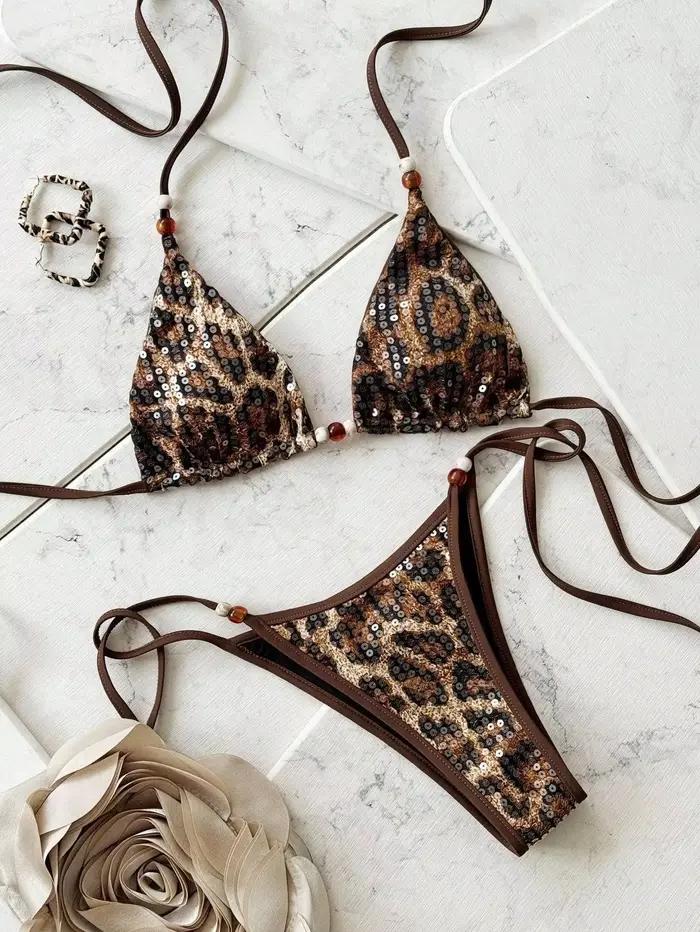 Ellolace Vacation Maillot de bain femme, Bikini 2 pièces à motif serpent sauvage, Halter séduisant, 