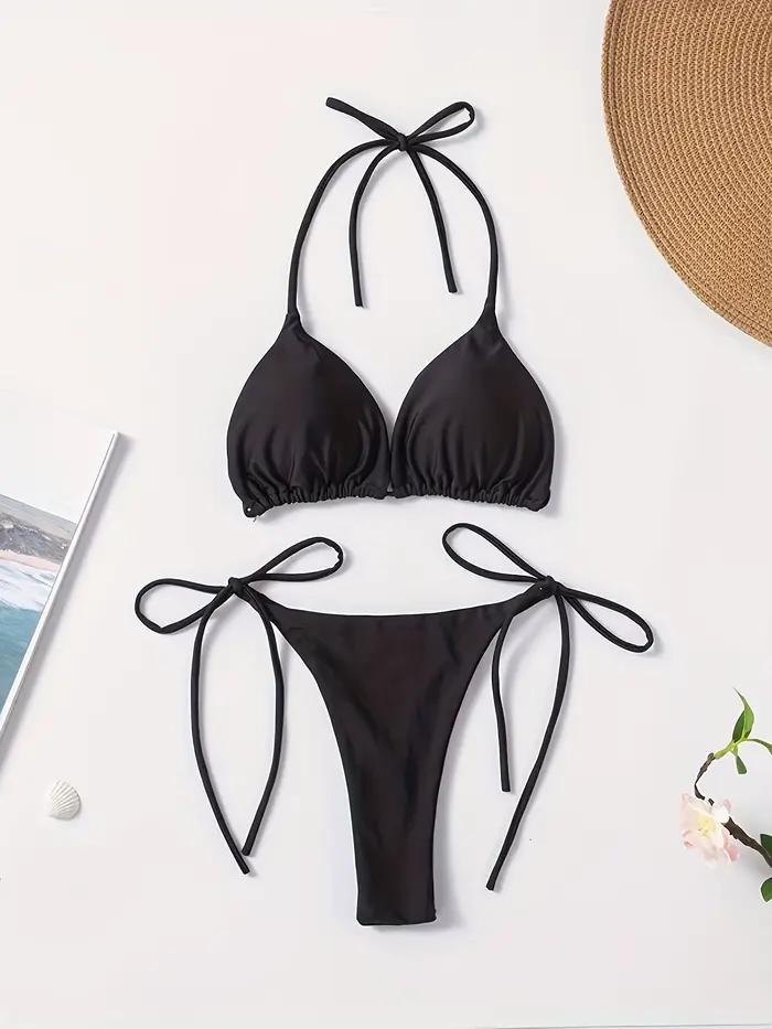 Nouveau bikini string uni de style européen et américain, sexy, avec une ambiance de fille sexy pour
