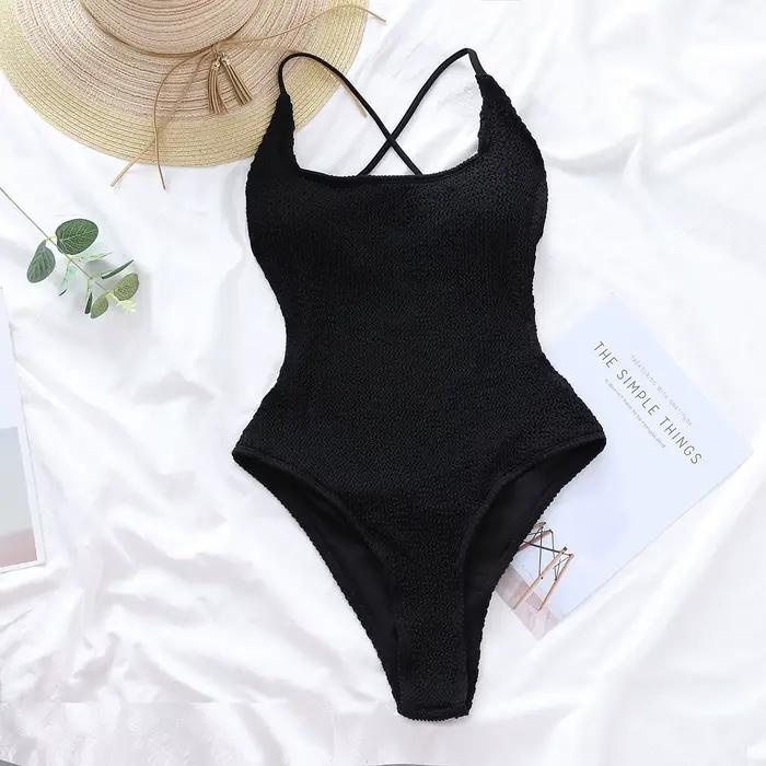 Maillot de bain une pièce sexy pour femme, rouge uni, coupe haute, dos nu, monokini, pour l'été et l