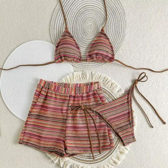 Maillot de bain sexy à rayures pour femmes, ensemble deux pièces pour la plage, style brésilien, pou