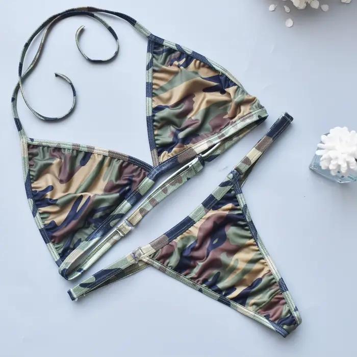 Circyy Bikini ensemble femmes Sexy Camouflage maillot de bain deux pièces tongs dos nu maillot de ba