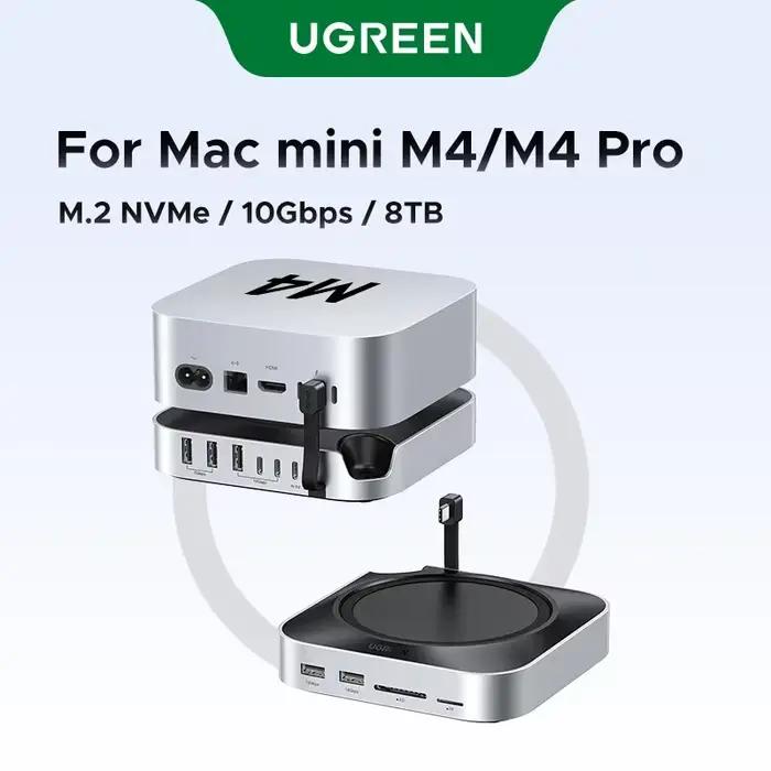 Station d'accueil USB UGREEN pour Mac Mini M4 Pro, SSD M.2 NVMe 8 To max, ports USB-A et C 10 Gbps, 