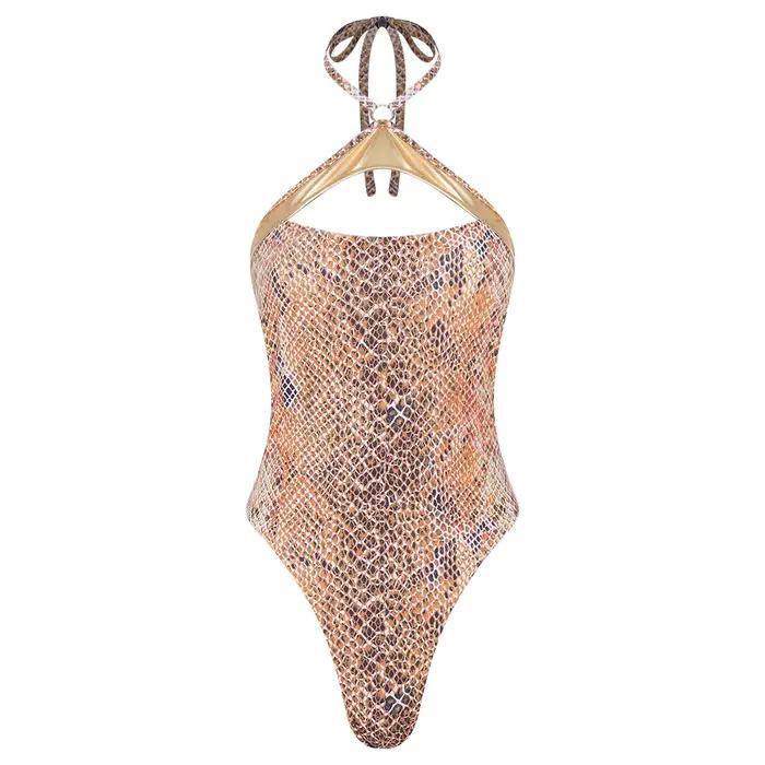 Maillot de bain une pièce imprimé léopard pour femme, dos nu, coupe haute, rembourré, style body, po