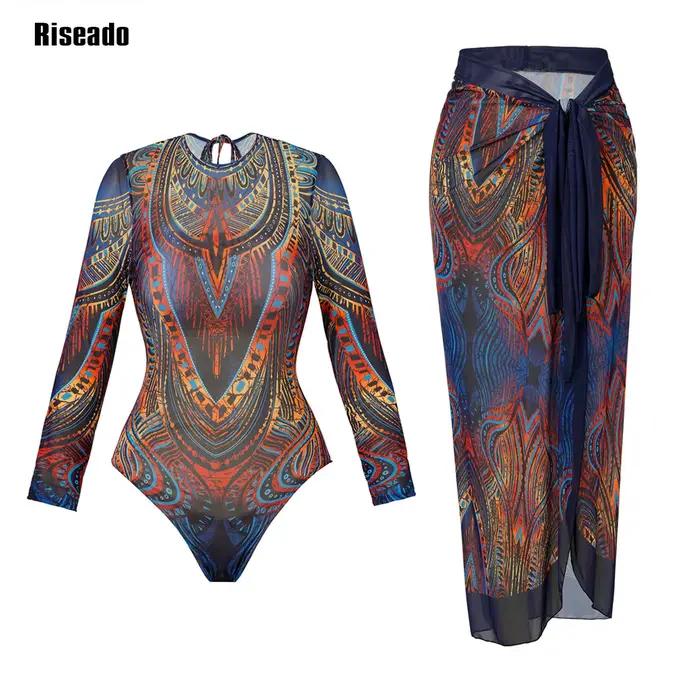 Maillot de bain en maille avec robe de bain longue, manches longues, vêtements de plage, Sexy, taill
