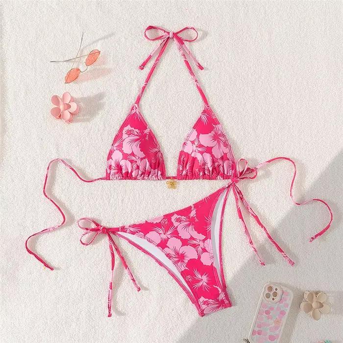 Sexy Rose rouge fleur imprimé Micro String Bikini femmes maillots de bain 2026 String licou maillot 