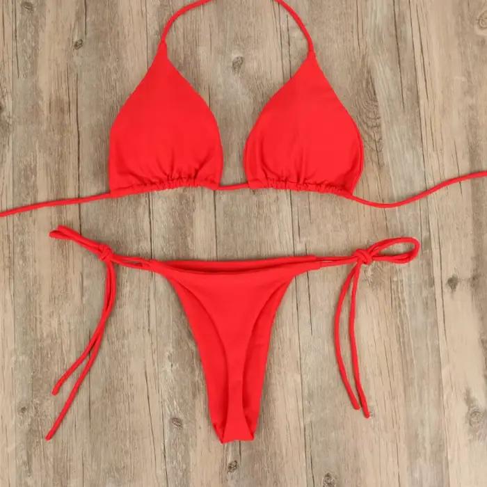 Femmes string Bikini ensemble côté cravate Sexy maillot de bain Style bandeau maillot de bain brésil