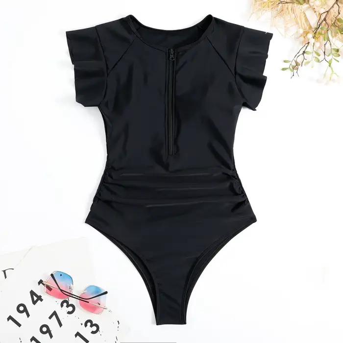 Nouvelle Robe Courte Tendance Maillot de Bain Une Pièce avec Fermeture Éclair Bikini Sexy Épaissi Im