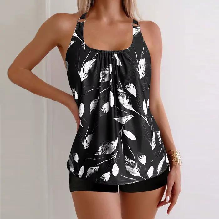 Maillot de bain tankini 2 pièces pour femmes, maillot de bain régulier 2 pièces, magnifique motif fl