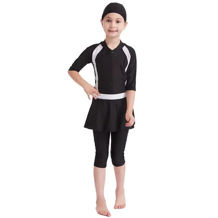 Maillot de bain musulman pour filles, ensemble jupe et bonnet, 3 pièces, modeste, tenue de plage ara