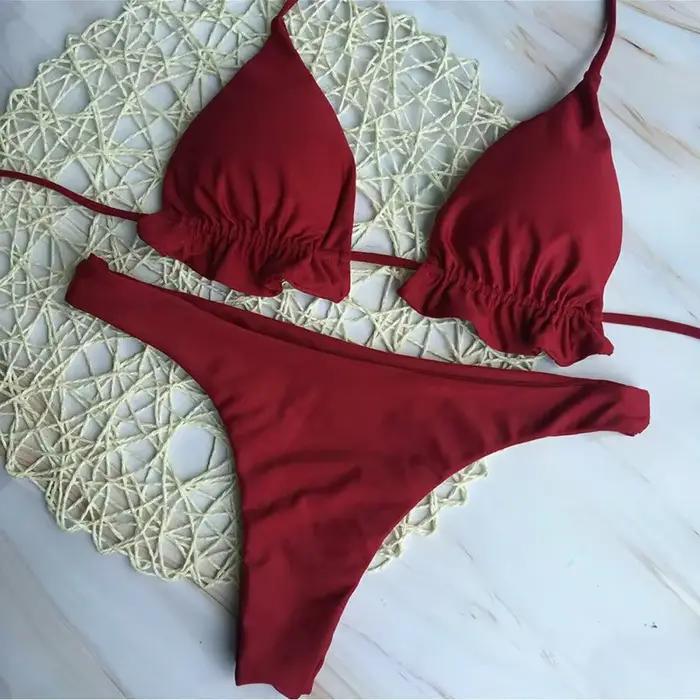 Été brésilien Bikini ensemble femmes Sexy haut bandeau string bas 2 pièces ensemble maillot de bain 