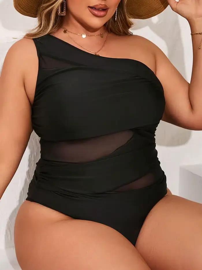 Maillot de bain une pièce grande taille pour femme 2026, asymétrique, en maille patchwork, pour la p