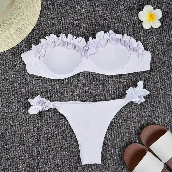 Solide Bikini ensemble femmes maillot de bain Chic volants Micro Bikini fendu maillot de bain été 20