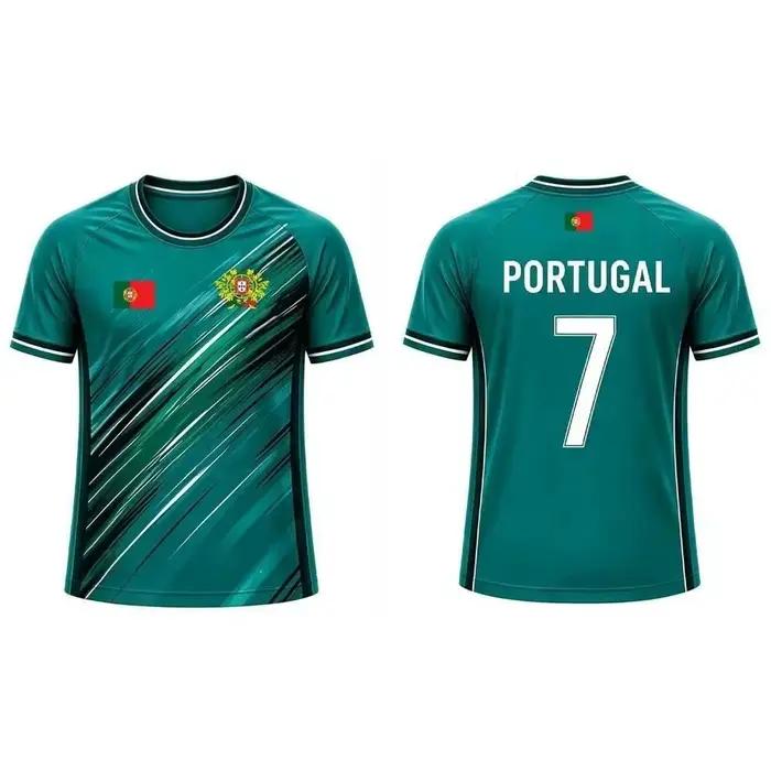 Maillot de football pour homme avec imprimé drapeau du Portugal 2026, T-shirt de sport respirant et 