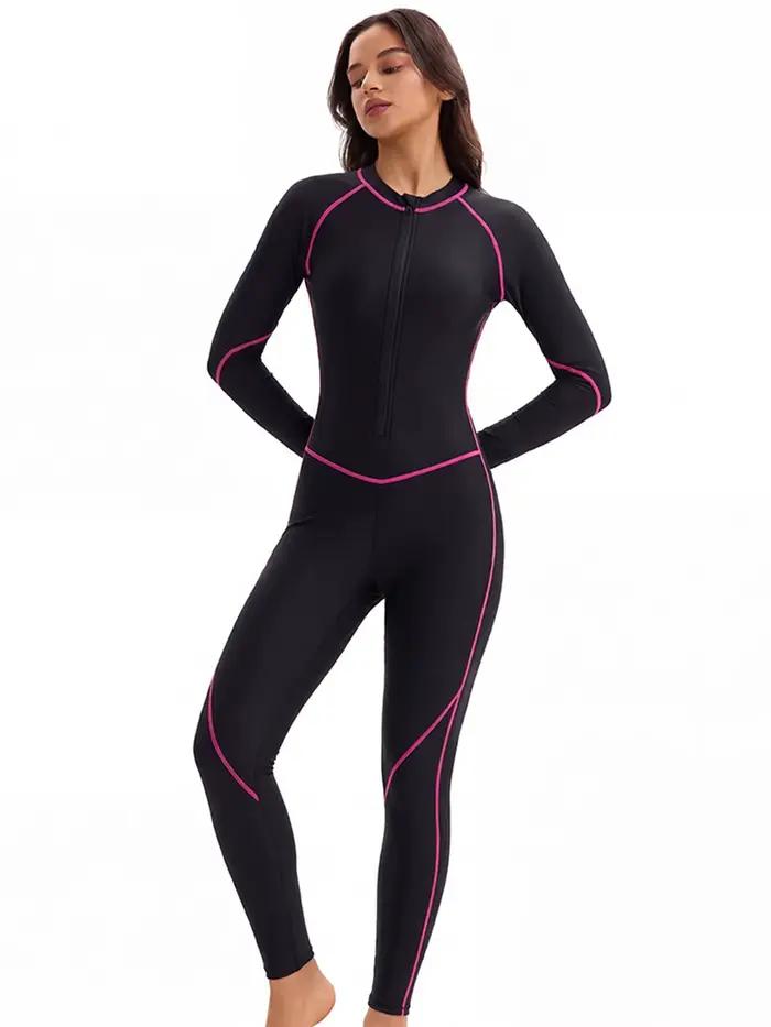 Nouveau Maillot de Bain Sportif 2026 à Manches Longues et Pantalon Long avec Fermeture Éclair pour F