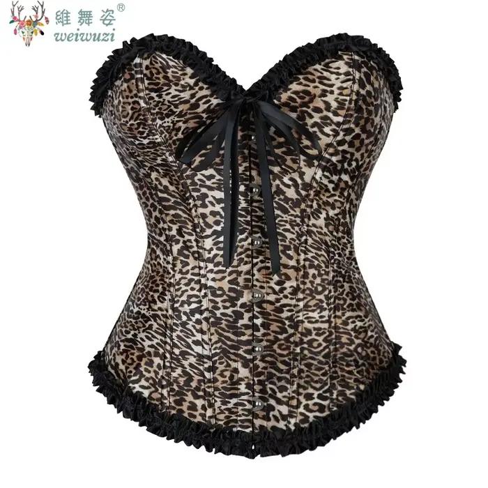 Corset Bustier Femme Grande Taille, Imprimé Léopard Charmant, Lingerie Sexy, Lingerie Sculptante Vin
