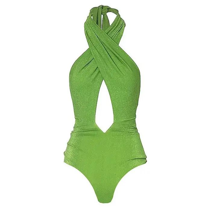 Maillot de bain une pièce, Design de Niche haut de gamme, 2 pièces, col licou, tissu pailleté, vacan