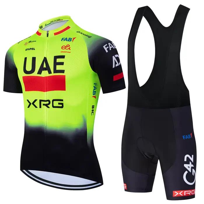Maillot et Short de Cyclisme Jaune Fluorescent Émirats Arabes Unis pour Hommes – Tenue de Vélo VTT e