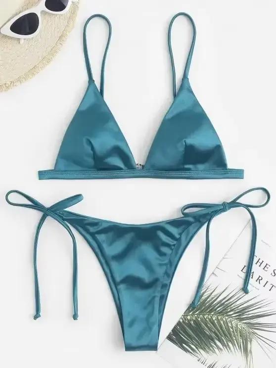 Sexy Satin Micro Mini Bikini ensembles deux pièces femme cravate maillot De bain maillots De bain Bi