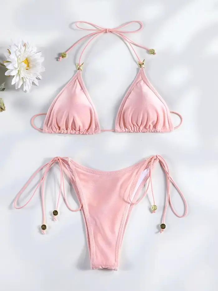 Maillot de bain triangle rose Rinabe 2026, bikinis plissés, maillot de bain coupe haute, maillot de 
