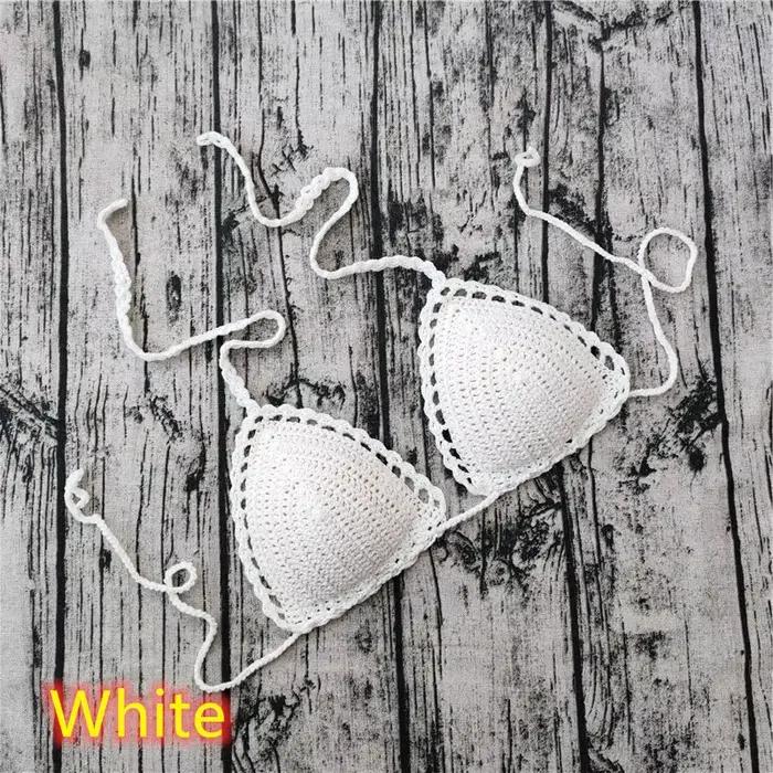 Ennuyeux miel couleur unie à la main Crochet maillot de bain Sexy respirant haut de bikini femmes Eu