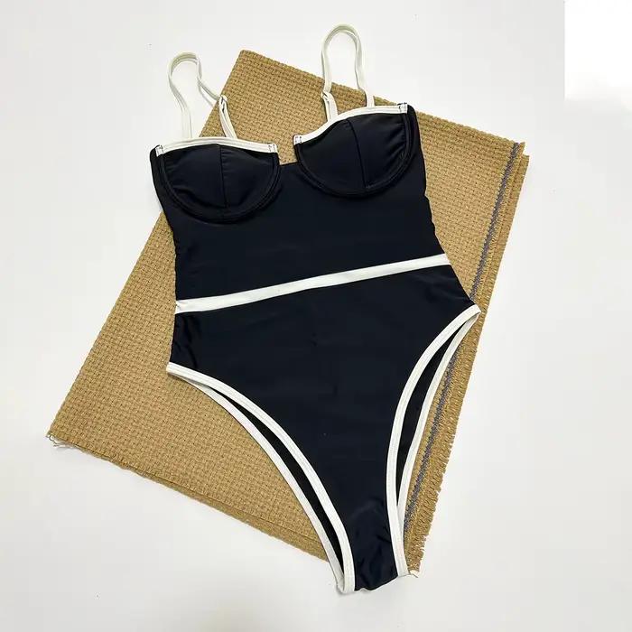 Merloly-Maillot de bain une pièce noir et blanc, élégant, monokini, patchwork, pour femmes, vêtement