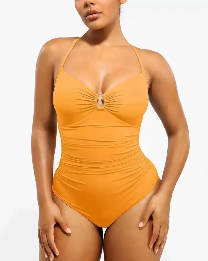 Maillot de bain une pièce pour femme grande taille, amincissant, froncé, effet ventre plat, modeste 