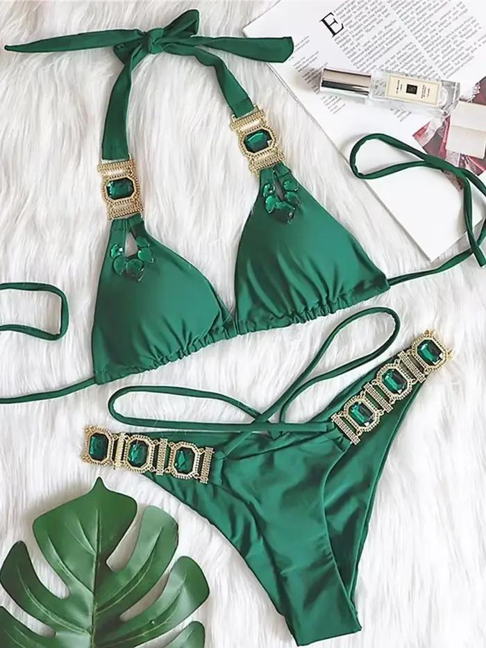 Licou bijoux diamant Bikini femmes maillot de bain femme Triangle maillots de bain deux pièces Bikin