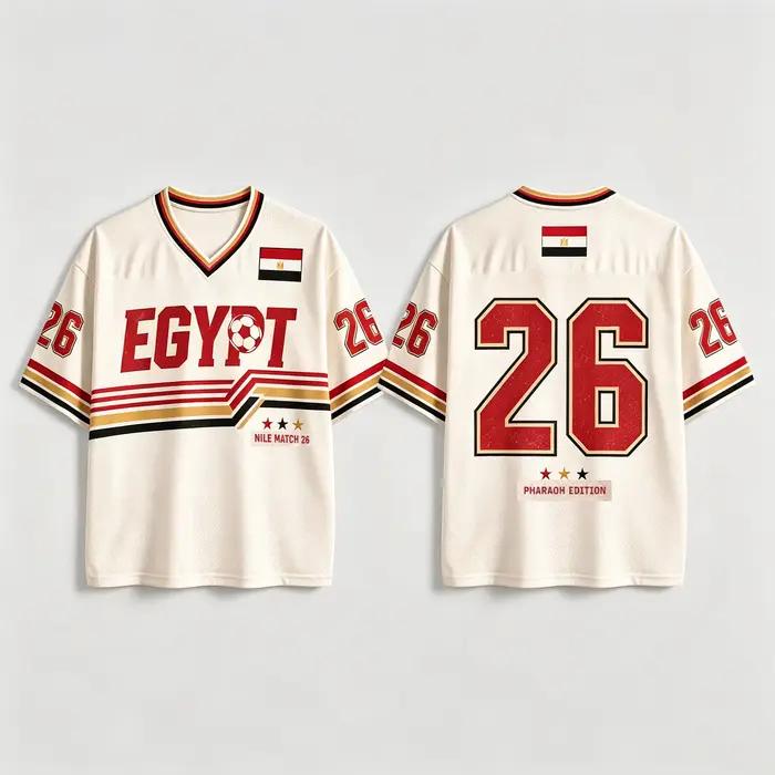 Maillot de football rétro Égypte 2026 col en V, style sportif urbain, mode rétro, respirant et sécha