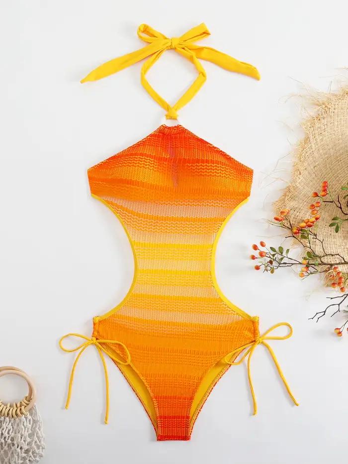 Sexy Orange dégradé maillot de bain femmes évider dos nu dentelle une pièce maillots de bain 2025 pl