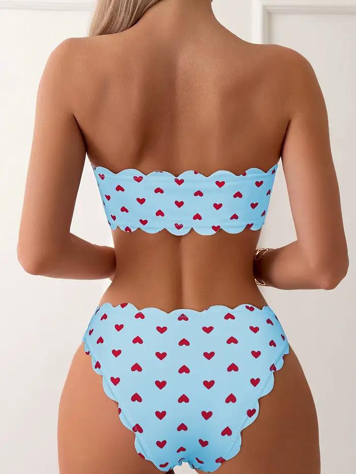 Ensemble bikini bandeau 2 pièces à motif cœur