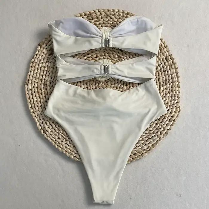 DEBAIOR Sexy Bikini 3D fleur Bandeau découpé Monokini femmes une pièce maillots de bain coupe haute maillot