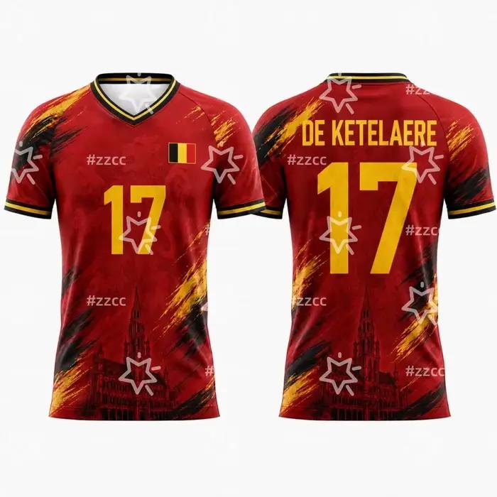 Maillot de football Belgique De Ketelaere N°17 2026, maillot de gardien Courtois, T-shirt de sport d'été pour homme, vêtements pour enfant et femme ﻿