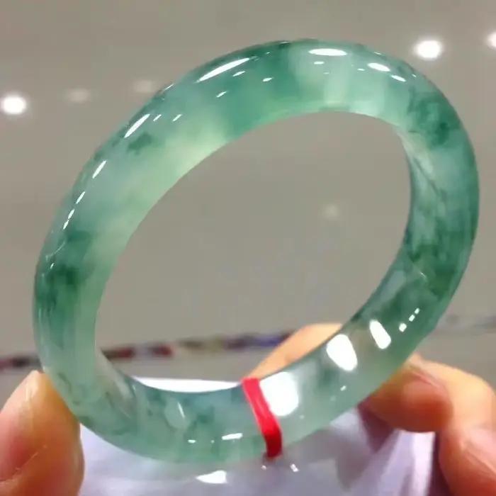 Bracelet en Jade vert clair, accessoires de mode, bijoux à breloques naturelles en jadéite pour femmes et hommes, Bracelet rond sculpté à la main