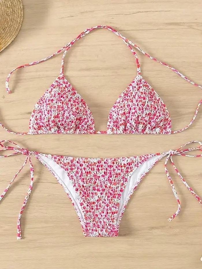 Sexy Floral Bikini 2 pièces ensemble femmes mode à lacets maillot de bain fendu dos nu plage Bikinis 2025 nouveau