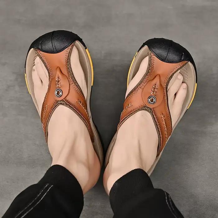 Mayba-Tongs en cuir de vache pour homme, taille 38-46