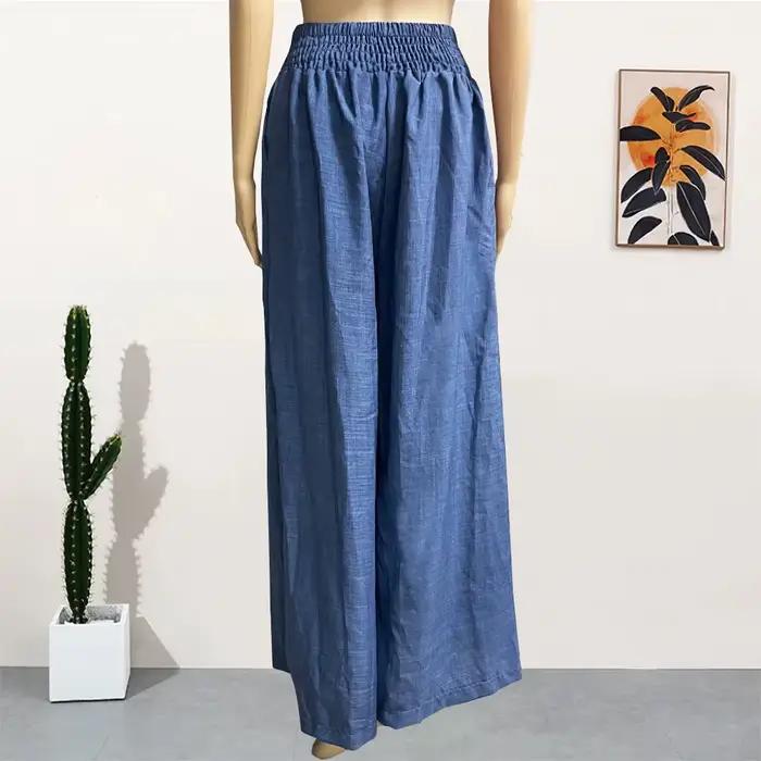 Pantalon taille haute à jambes larges, couleur unie, Chic, ample, élégant, évasé en métal, bureau, droit, vacances, été