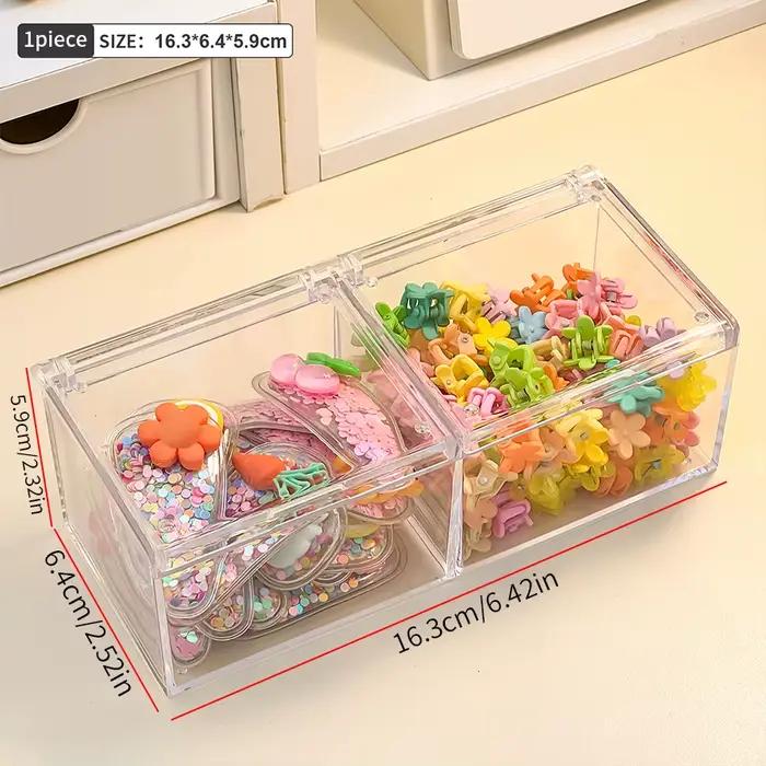 Boîte de rangement pour accessoires de cheveux à deux niveaux, boîte de rangement pour bijoux en acrylique compartimentée avec capacités de rangement multifonctionnelles