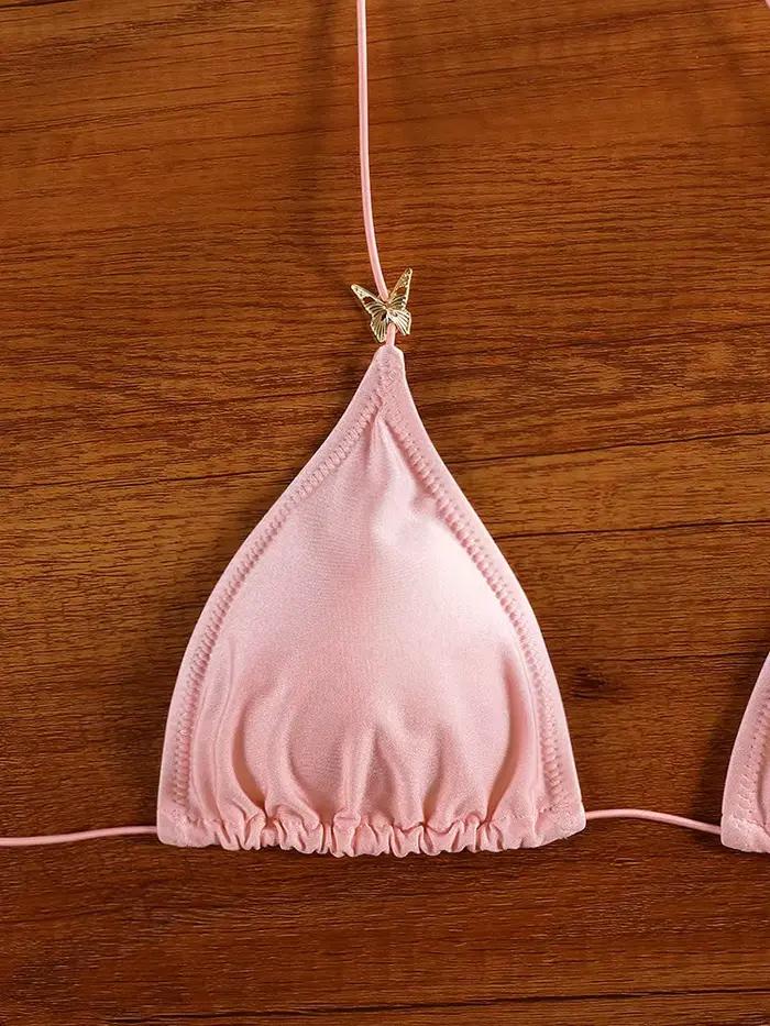 Rinabe Bikini rose, maillot de bain deux pièces, coupe haute, style triangle, à lanières, nouveau style