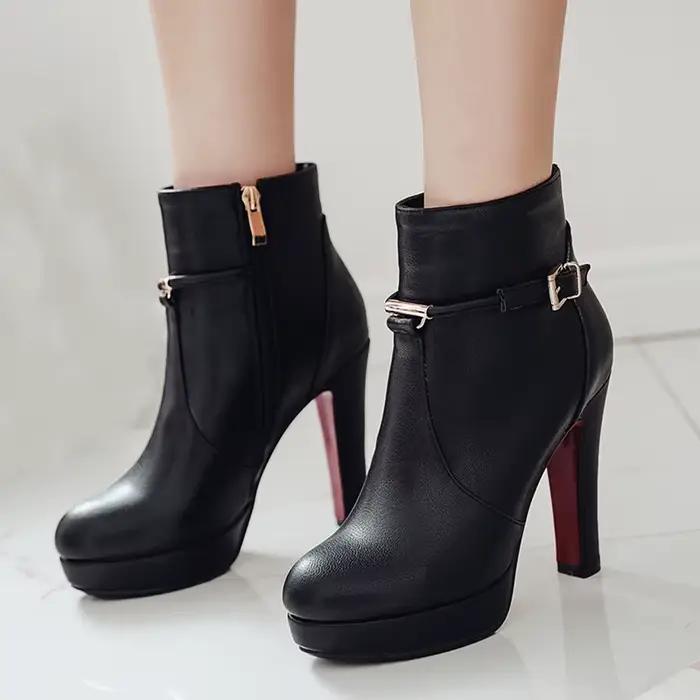 Bottes de rinçage à plateforme pour femmes, botte courte à talons hauts, chaussures élégantes pour dames, grande taille, fermeture éclair, noir, vert, marque de mode, automne, hiver