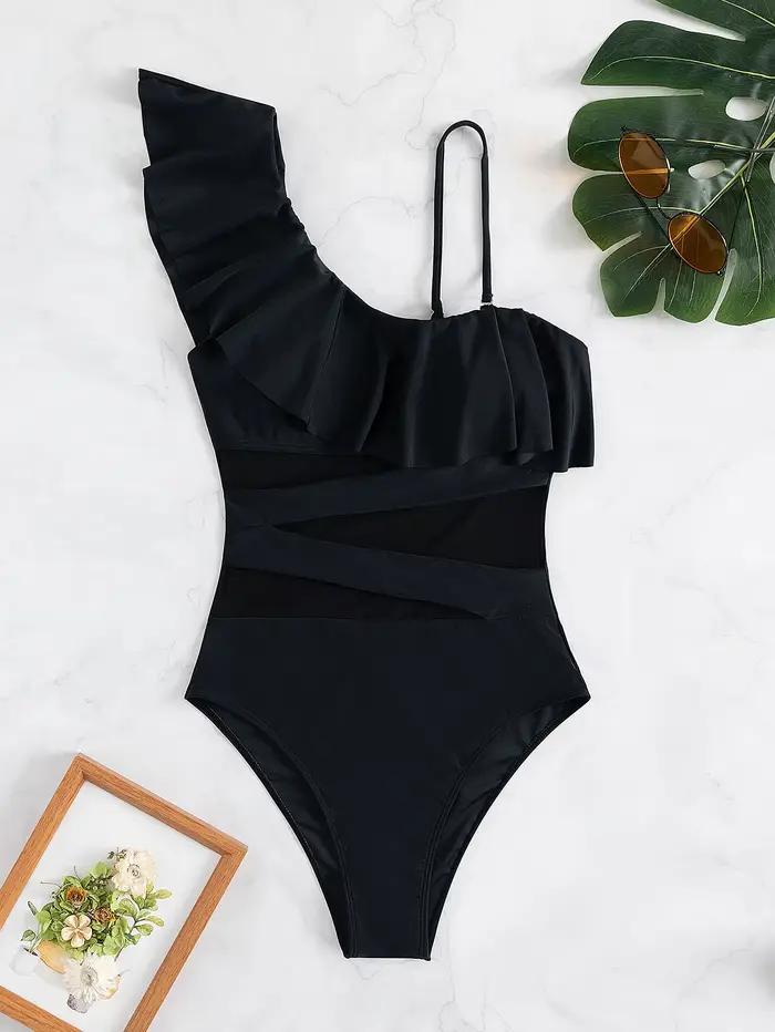 Maillot de bain une pièce femme à volants et empiècements en maille contrastante 2026