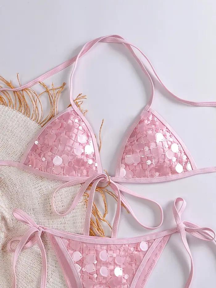 Ensemble bikini sexy rose à sequins 2026 pour femme